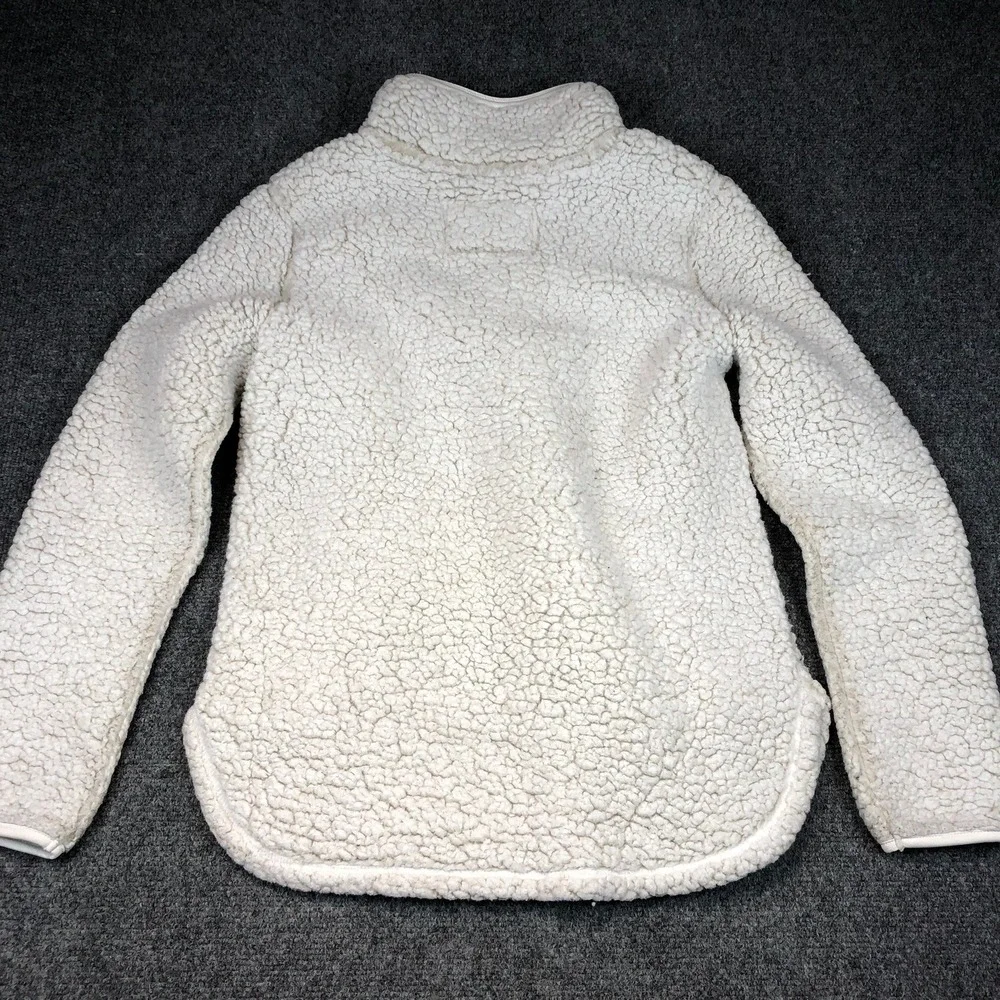 Cozy Sherpa Pullover Fleece Jacket‎ White Cream Size S Pockets Quarter Zip